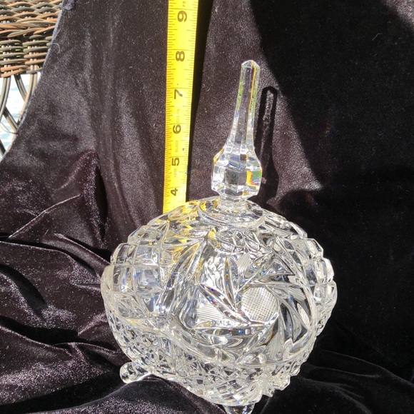 Vintage Lead Crystal Footed Candy Dish With Lid - Picture 12 of 14